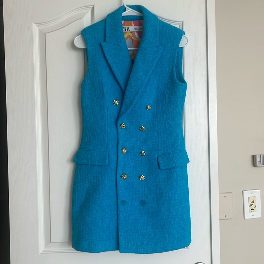 Zara Blue Sleeveless Blazer Dress